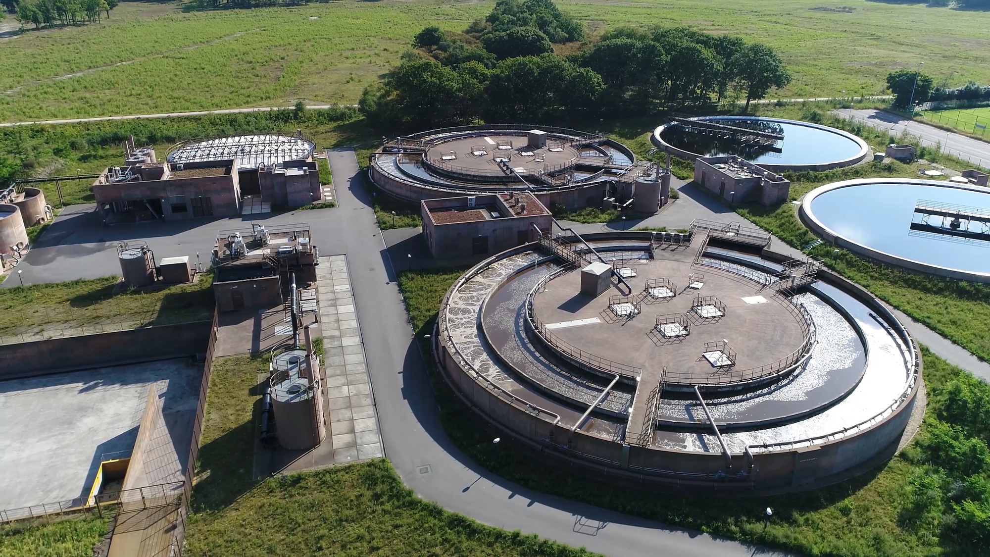 Aerial view of a wastewater treatment facility
